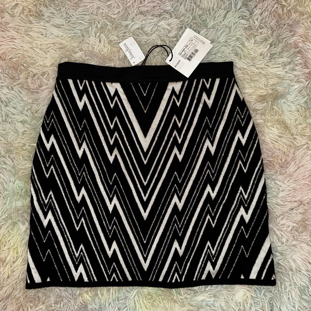 New Balmain Monochrome Zigzag Mini Skirt Size 46